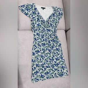 Ralph Lauren Blue and White Sheath Dress with Flutter Cap Sleeves